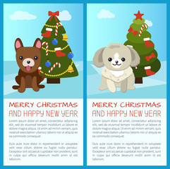 Merry Christmas Set of Dogs Vector Illustration