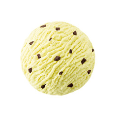 lemon ice cream scoop with chocolate pieces, yellow sorbet ice-cream ball with chocolate