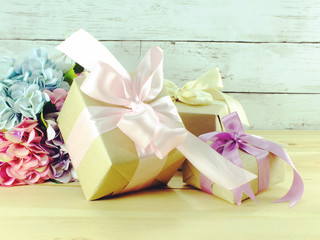 present boxes decorated with ribbon and beautiful decorated
