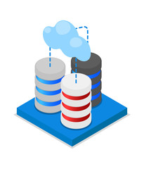 Cloud storage isometric 3D icon. Network cloud service, global data safety, datacenter system, online data backup vector illustration.