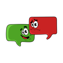 funny couple cartoon speech bubbles, vector illustration