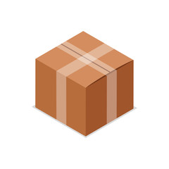 Cardboard box isometric 3D icon. Shipping and delivery sign, goods packing object vector illustration