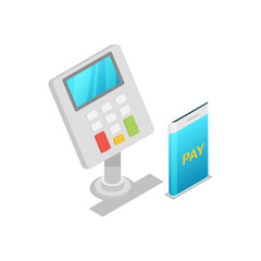 Wireless pos terminal isometric 3D icon. Supermarket electronic payment, retail and distribution isolated vector illustration.