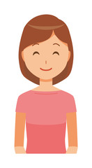 My mum wearing short sleeve clothes is smiling.