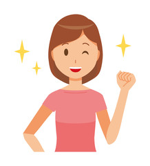 Mom wearing short sleeve clothes is raising fist