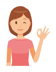 Mom wearing short sleeve clothes is playing an okay sign