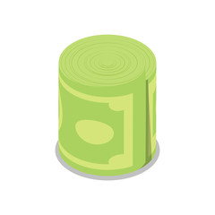 Money roll isometric 3D icon. Commercial success symbol, financial and banking sign isolated on white background vector illustration.