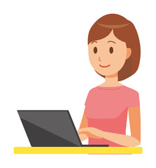 Mommy wearing short sleeve clothes is operating a laptop computer