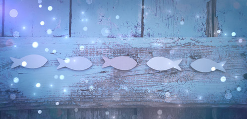 Grußkarte - Fische blau