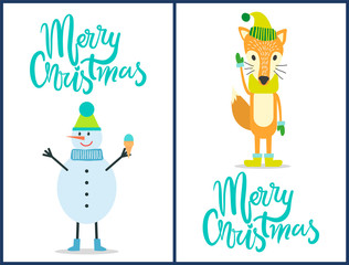Merry Christmas Placards Set Vector Illustration