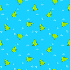 Christmas seamless pattern with christmas tree and snowflakes, vector background