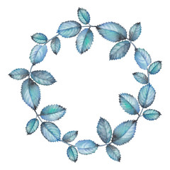 Watercolor wreath made of rose leaves