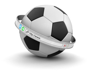 Web browser screen around Soccer football. Image with clipping path