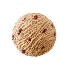 coffee latte ice cream scoop with cranberry pieces, Coffee cappuccino  ice-cream ball with red fruit cranberries