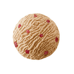 coffee latte ice cream scoop with strawberry pieces, Coffee cappuccino  ice-cream ball with strawberries red fruit