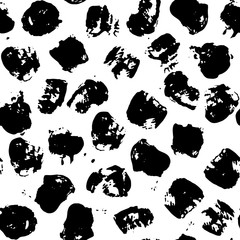 Seamless artistic abstract pattern. Hand drawn repeatable creative backgrounds. Paint stain grunge design from painted texture. Black and white drawing.