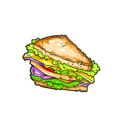 Vector sketch sandwich with vegetables. Cartoon illustration isolated on a white background.