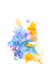 Abstract painting with bright colorful paint spots on white