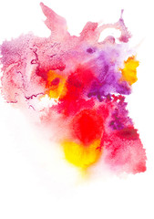 Abstract painting with colorful watercolor paint blots on white