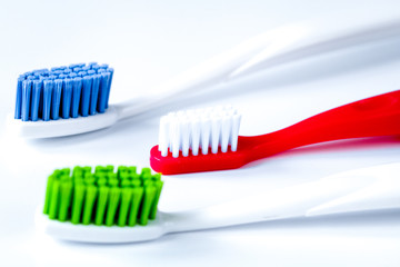 dental care toothbrush on white background top view