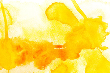 Abstract painting with bright yellow paint blots on white