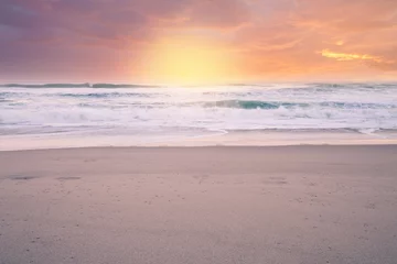 Foto op Plexiglas Kust Seascape summer background of ocean beach sunset in bright color