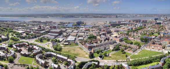 View of Liverpool Docks Along the Mersey River, UK.