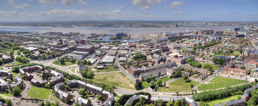 View of Liverpool Docks Along the Mersey River, UK.