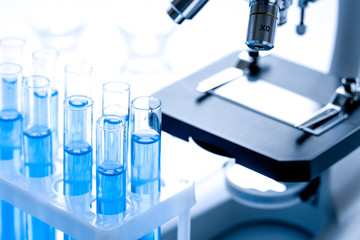 Laboratory, chemistry and science concept on white background