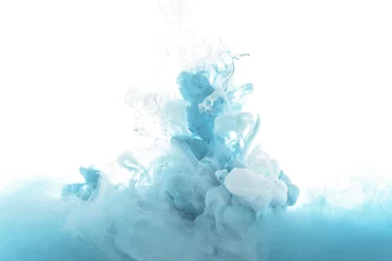 Schilderijen op glas mixing of blue paint splashes isolated on white © LIGHTFIELD STUDIOS