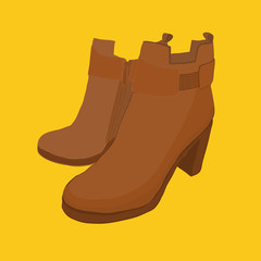 illustration of hand drawn colorful women Footwear in isometric style. Shoes Casual and sport style, gumshoes, boots for cold seasons. Design isolated object.