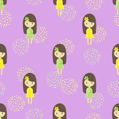 Seamless pattern with cute cartoon little girls.