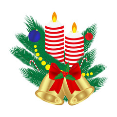 Christmas composition, candle balls, branches of a Christmas tre