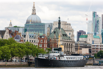 East London waterfront at Temple area, England, mixture of old and new buildings