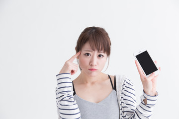 スマホ・女性(白バック)