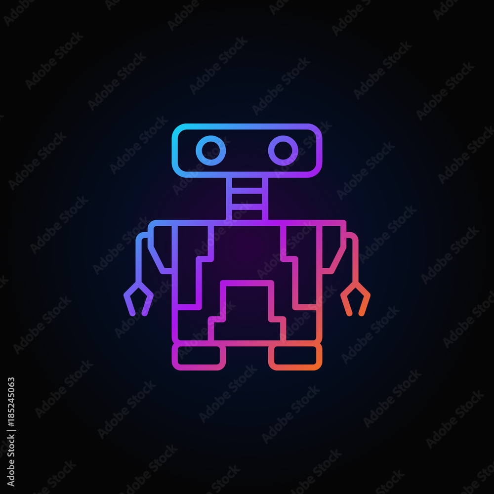 Poster small robot vector concept colorful icon in thin line style