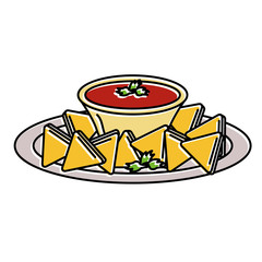 delicious nachos with sauce vector illustration design