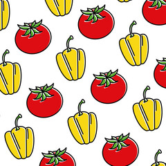fresh pepper and tomato vegetables pattern vector illustration design