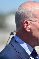 Fototapeta premium Detail with earphone during a live broadcast