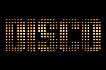 vintage yellow gold metallic disco word text with light reflex on black background, concept of golden luxury music disco pop concert entertainment event