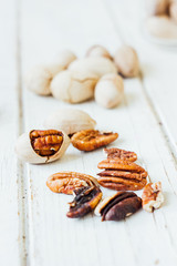 Pecan nuts on white