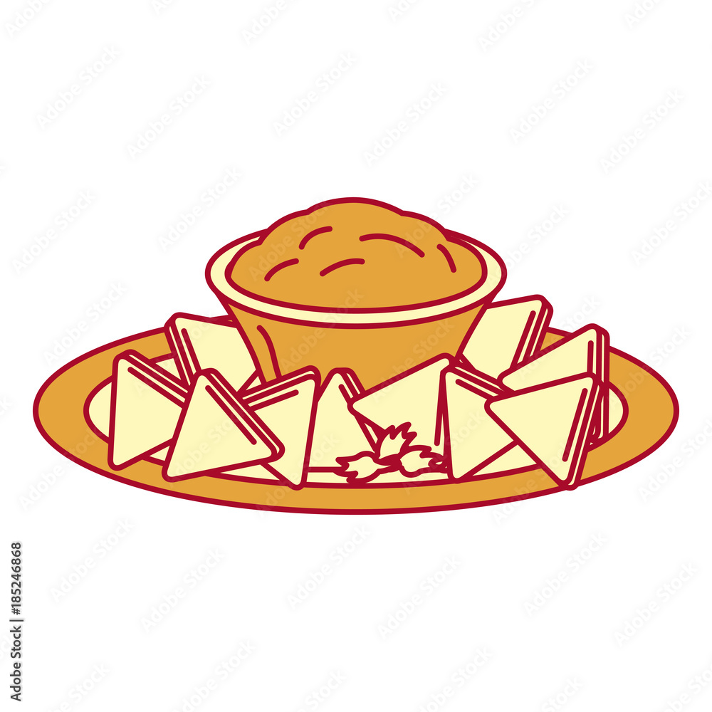 Poster delicious nachos with sauce vector illustration design