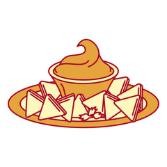 delicious nachos with sauce vector illustration design