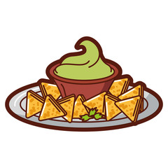 delicious nachos with sauce vector illustration design