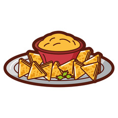 delicious nachos with sauce vector illustration design