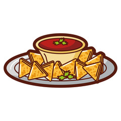 delicious nachos with sauce vector illustration design