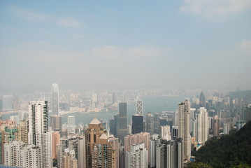Fototapeta na wymiar Hong Kong skyscrapers panorama from The Peak hill