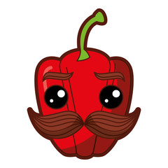 fresh pepper with mustache kawaii character vector illustration design
