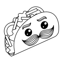 delicious mexican tacos with mustache kawaii vector illustration design