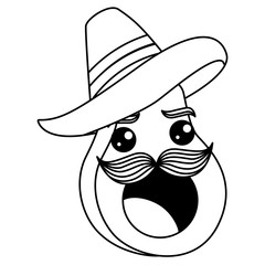 fresh avocado with mexican hat kawaii character vector illustration design